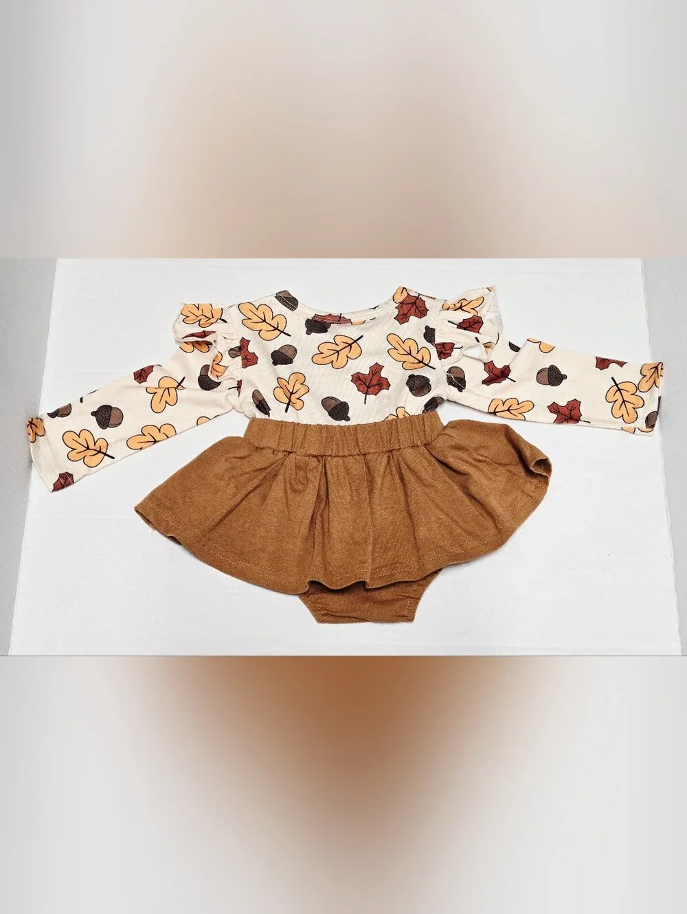 Baby Girl Thanksgiving Turkey Romper Dress 0-3M Fall Leaves Acorn Long Sleeve NW